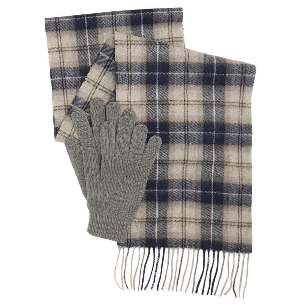 Barbour Tartan Scarf & Glove Gift Set in Grey Midnight One Size