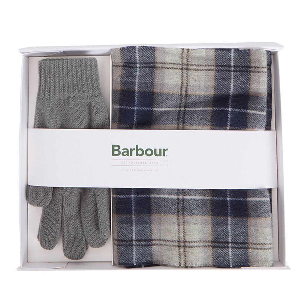Barbour Tartan Scarf & Glove Gift Set in Grey Midnight One Size