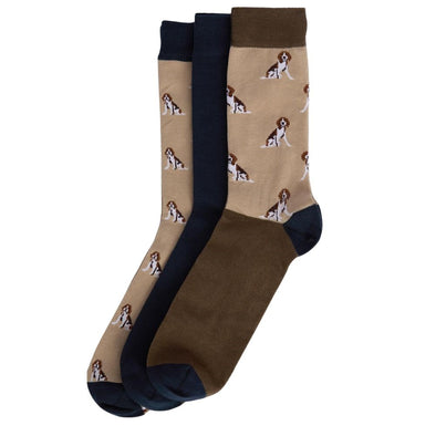 Barbour Beagle Socks Set Dogs Printed in Washed Stone One Size