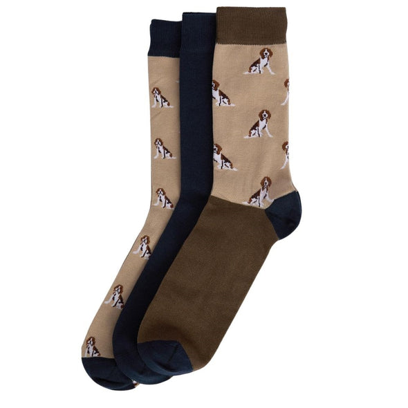 Barbour Beagle Socks Set Dogs Printed in Washed Stone One Size