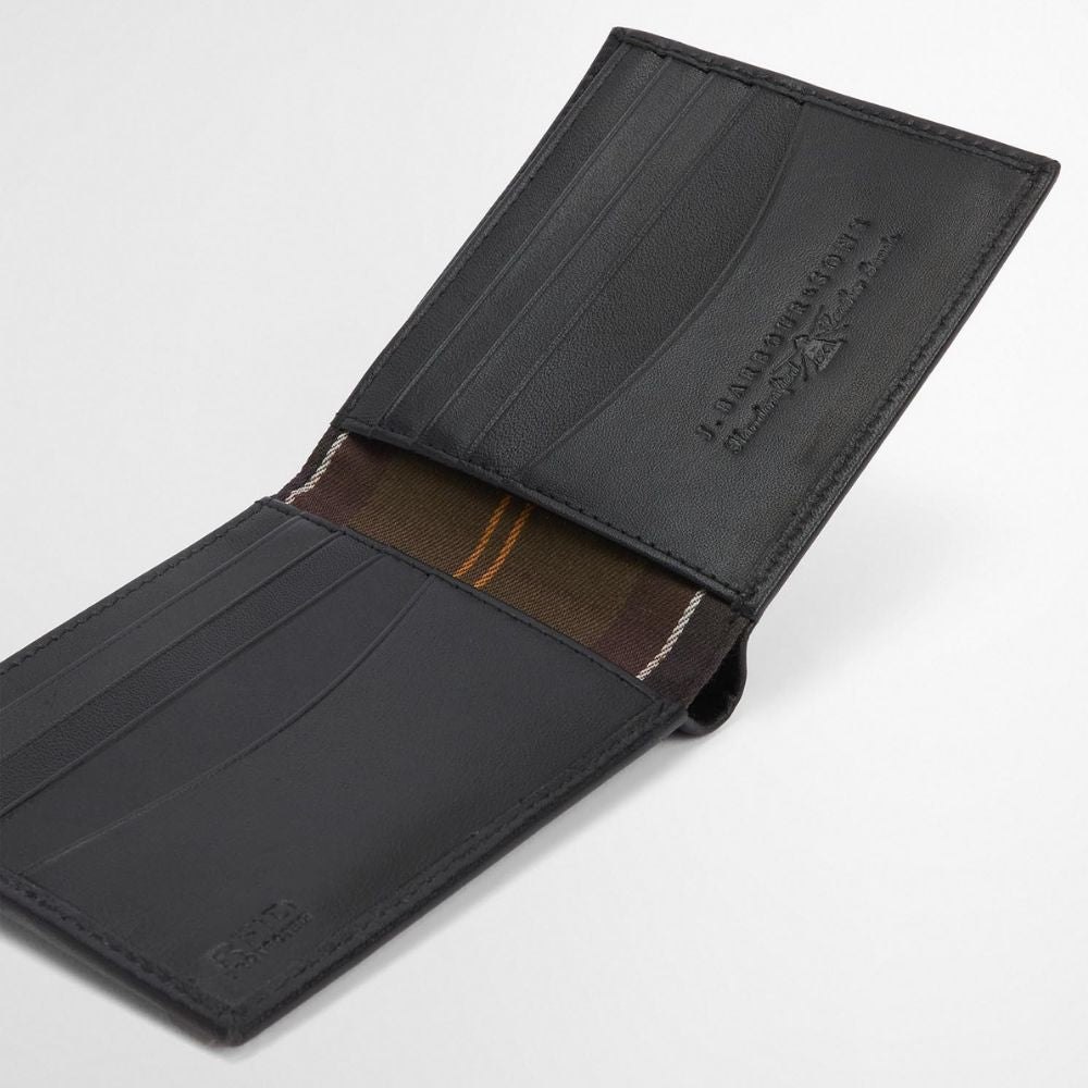 Barbour Brunton Leather Wallet Black Deboss Tartan One Size