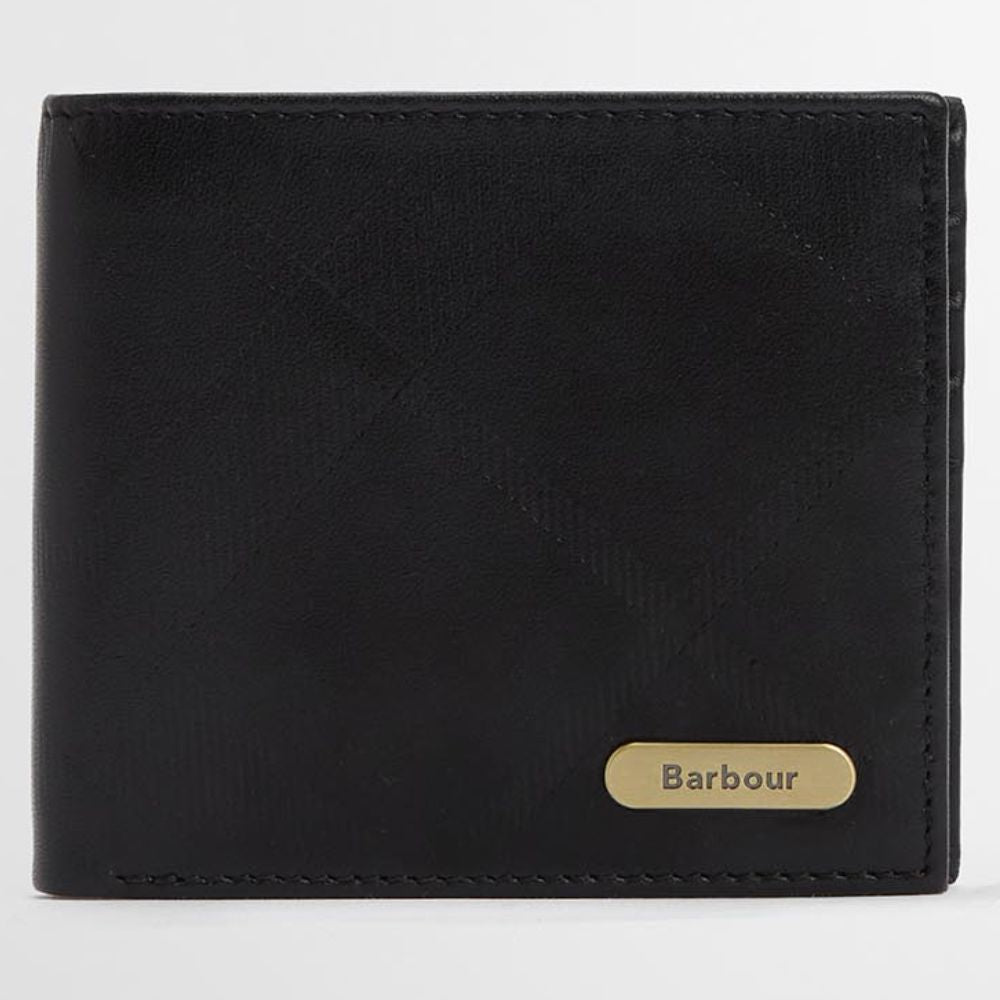 Barbour Brunton Leather Wallet Black Deboss Tartan One Size