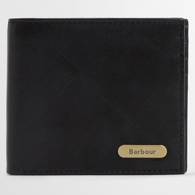 Barbour Brunton Leather Wallet Black Deboss Tartan One Size