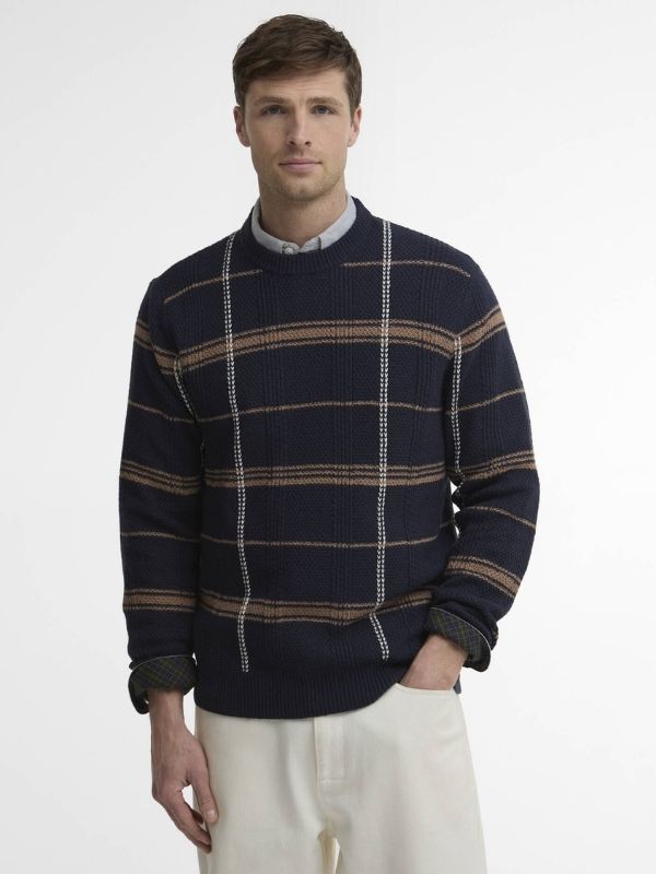 Barbour Fasey Cable-Knit Tartan Jumper Navy L