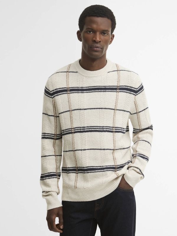 Barbour Fasey Cable-Knit Tartan Jumper Whisper White M