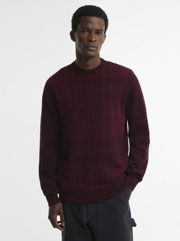 Barbour Mineral Tartan Burgundy Crew Neck Jumper L