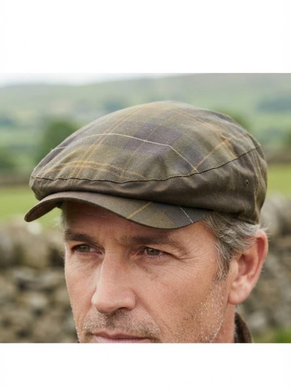 Barbour Cheviot Tartan wax Cap Olive Size M Cap product image with Barbour, Tartan, Wax