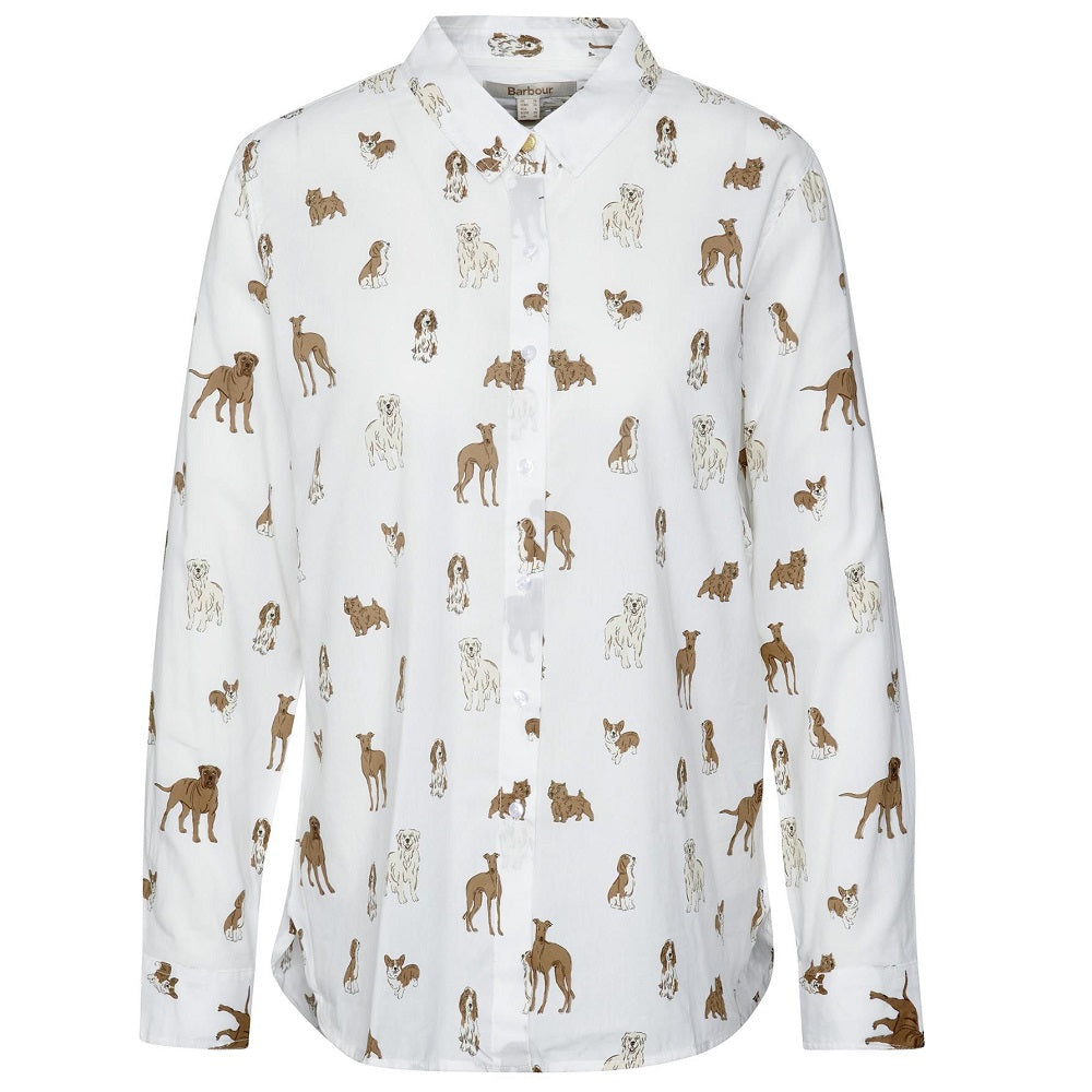 Barbour Safari Relaxed Long-Sleeved Shirt Linear Dog Print Size US 10