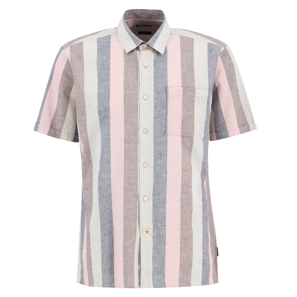 Barbour Portwell Striped Regular Short-Sleeved Shirt in Pink product image with Barbour