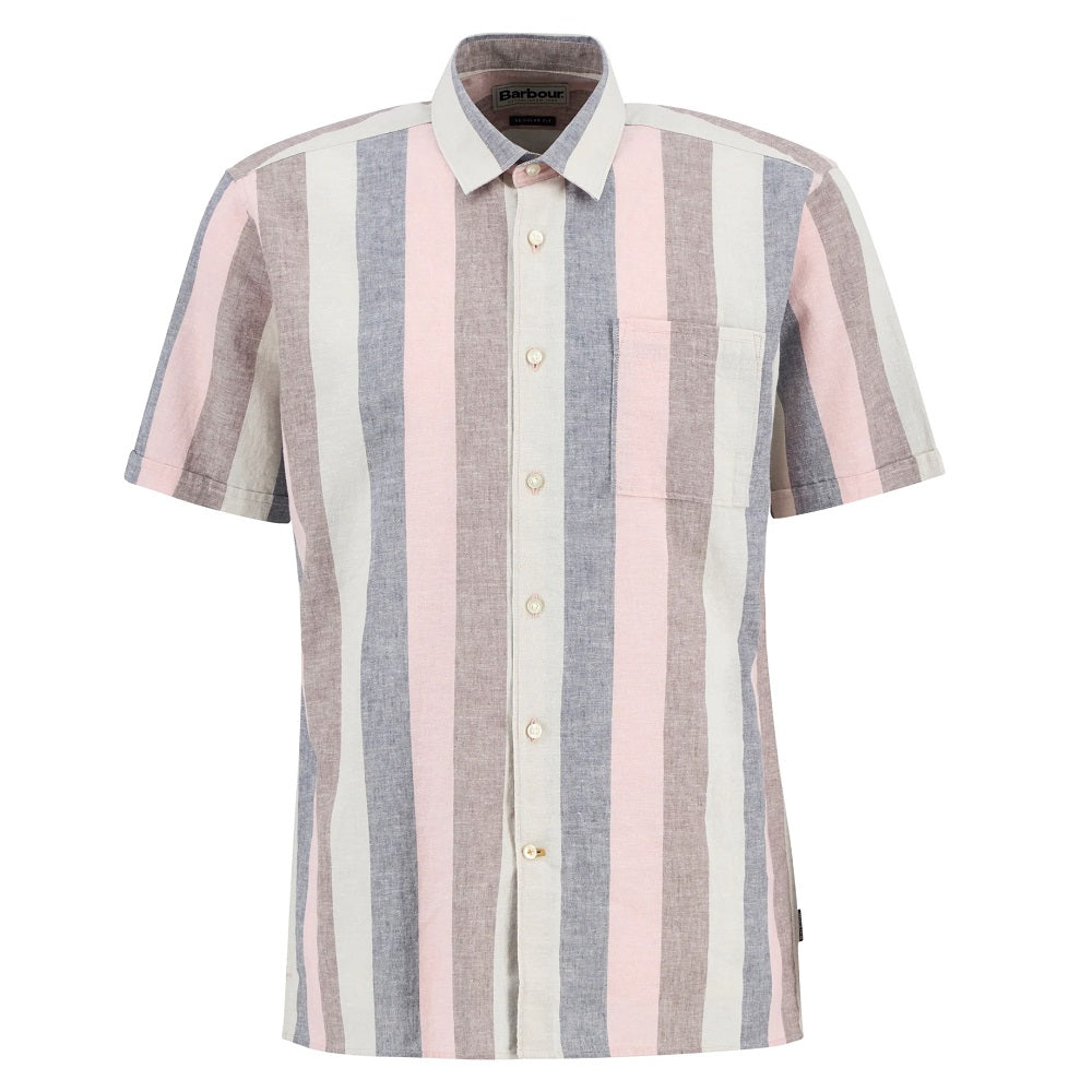 Barbour Portwell Striped Regular Short-Sleeved Shirt in Pink Size L