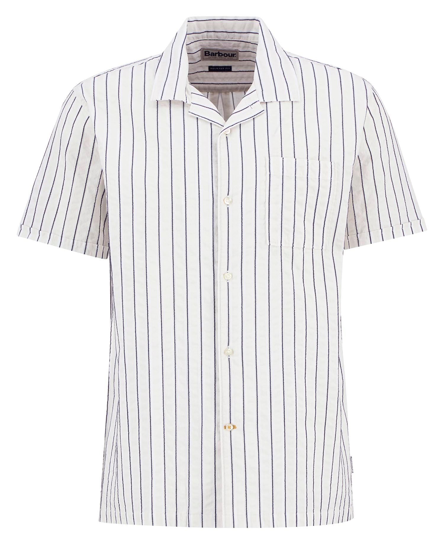 Barbour Park Seersucker Striped Short-Sleeved Shirt in Whisper White Size M product image with Barbour
