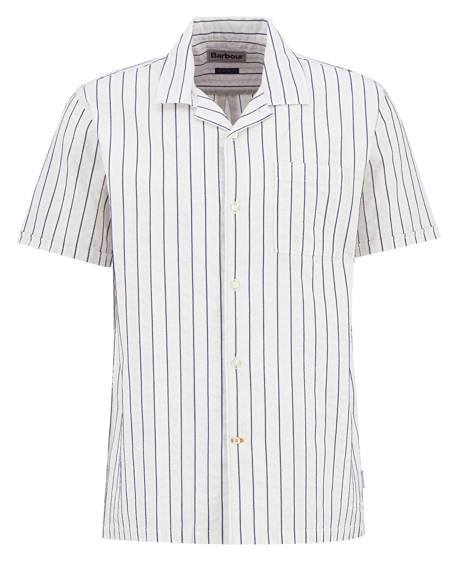 Barbour Park Seersucker Striped Short-Sleeved Shirt in Whisper White Size L