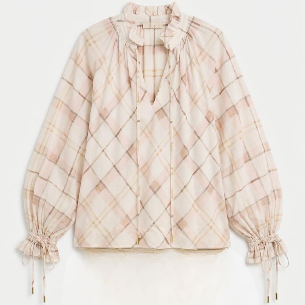 Barbour Asker Check Ruffled Blouse in Silver Peony Painted Check Size US 4 product image with Barbour