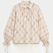 Barbour Asker Check Ruffled Blouse in Silver Peony Painted Check product image with Barbour
