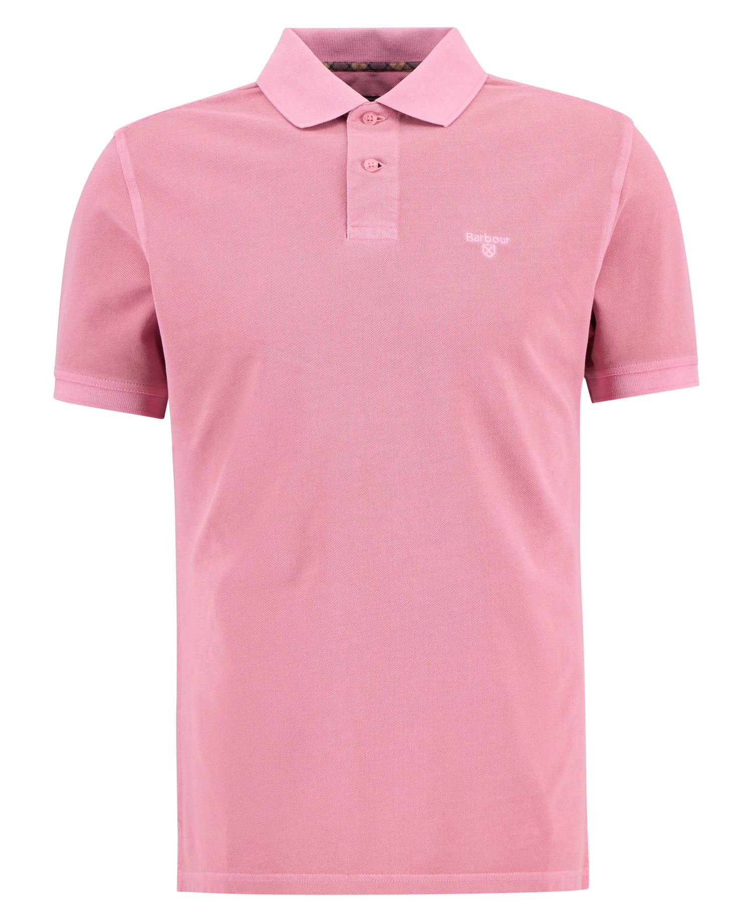Barbour Washed Tartan Tailored Fit Pique Polo Washed Pink Size L