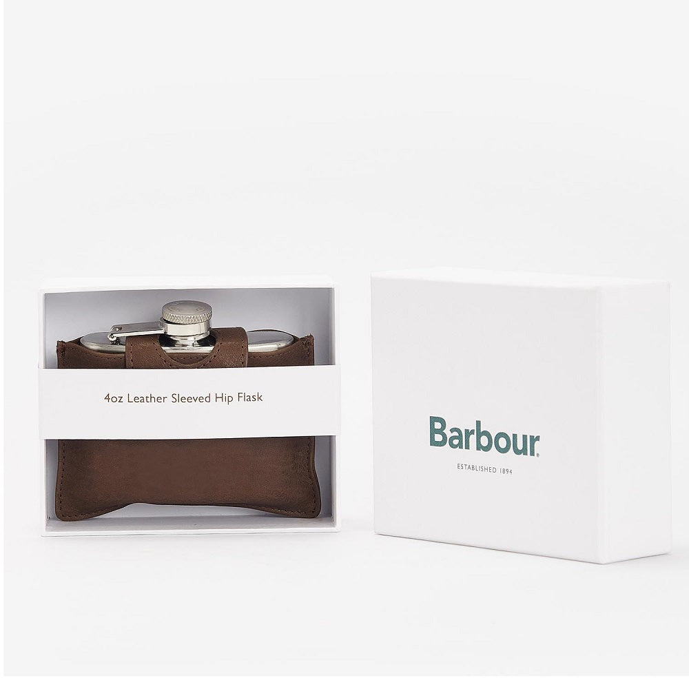Barbour 4oz Hinged Hipflask Brown One Size