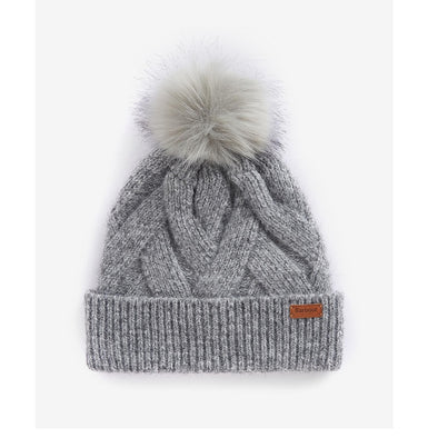 Barbour Dace Cable-Knit Beanie Light Grey One Size