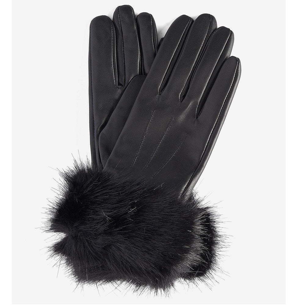 barbour fingerlose handschuhe Barbour Faux Fur Trimmed Leather Gloves Black