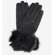 Barbour Faux Fur Trimmed Leather Gloves Black Gloves product image with Barbour
