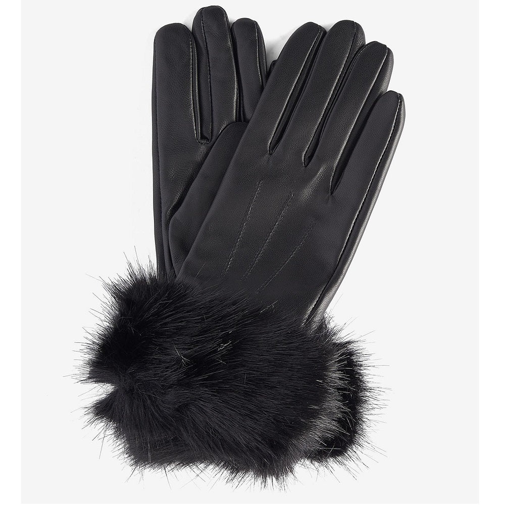 Barbour Faux Fur Trimmed Leather Gloves Black