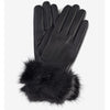 Barbour Faux Fur Trimmed Leather Gloves Black Size L