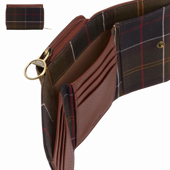 Barbour Rosa Leather French Purse in Brown/Classic Tartan One Size