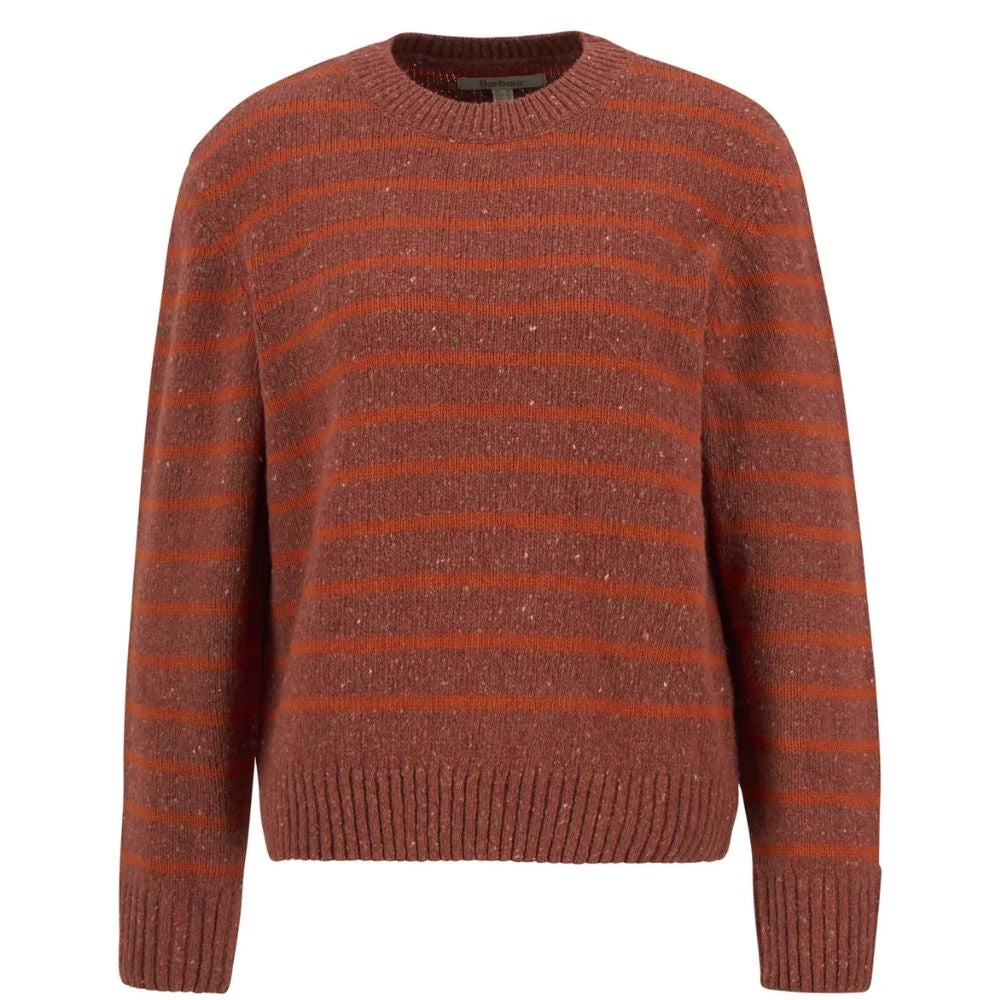Barbour Claydon Striped Crew Neck Jumper Burnt Orange Stripe Size US 12