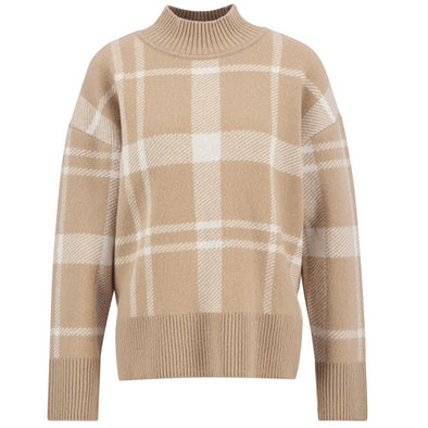 Barbour Harriet Tartan High-Neck Jumper In Pale Camel