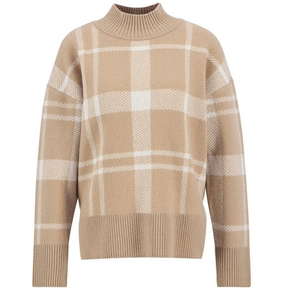 Barbour Harriet Tartan High-Neck Jumper In Pale Camel Size US 12