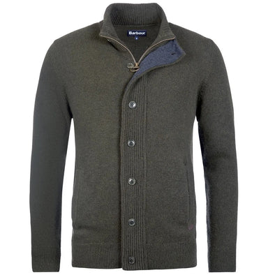 Barbour Essential Elbow-Patch Zipthrough Cardigan In Seaweed
