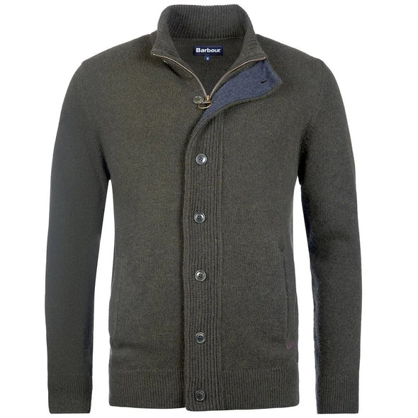 Barbour Essential Elbow-Patch Zipthrough Cardigan In Seaweed