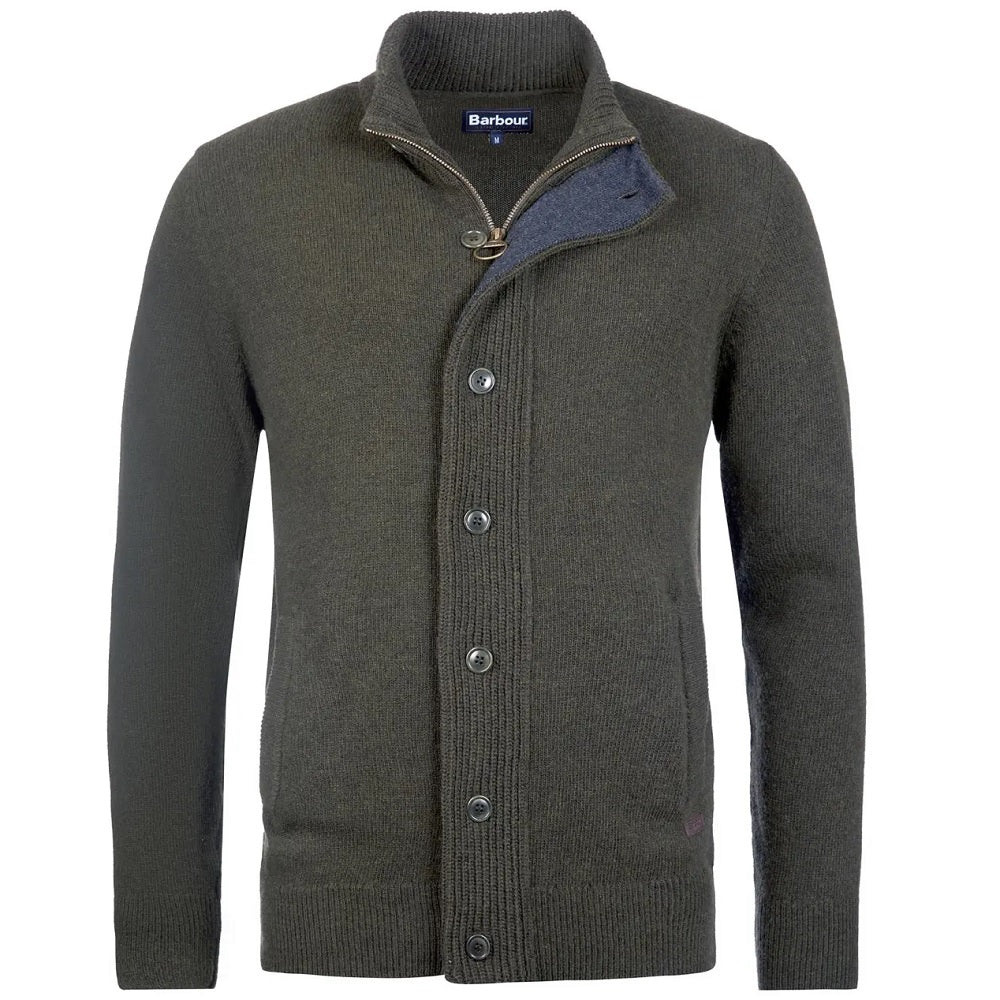 Barbour Essential Elbow-Patch Zipthrough Cardigan In Seaweed Size US XL