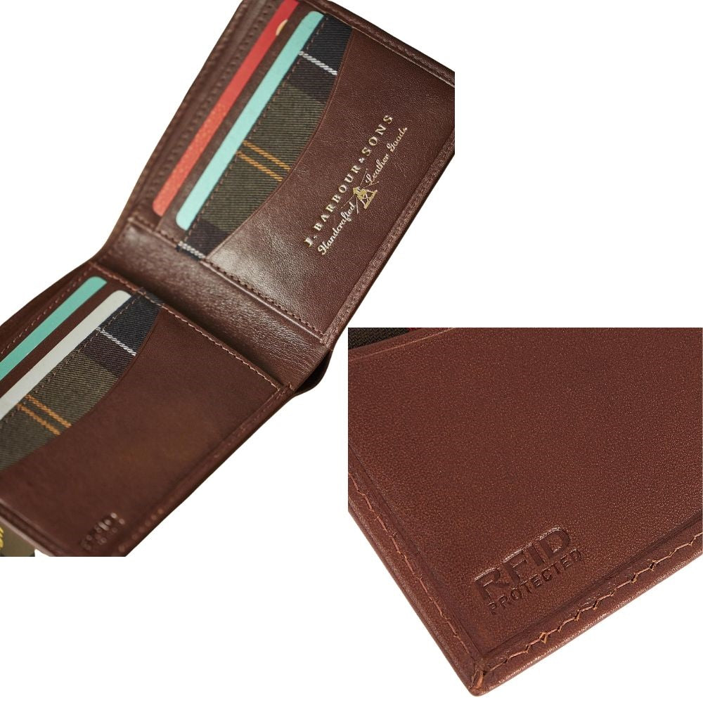 Barbour Colwell Leather Billfold Wallet In Brown/Classic Tartan One Size
