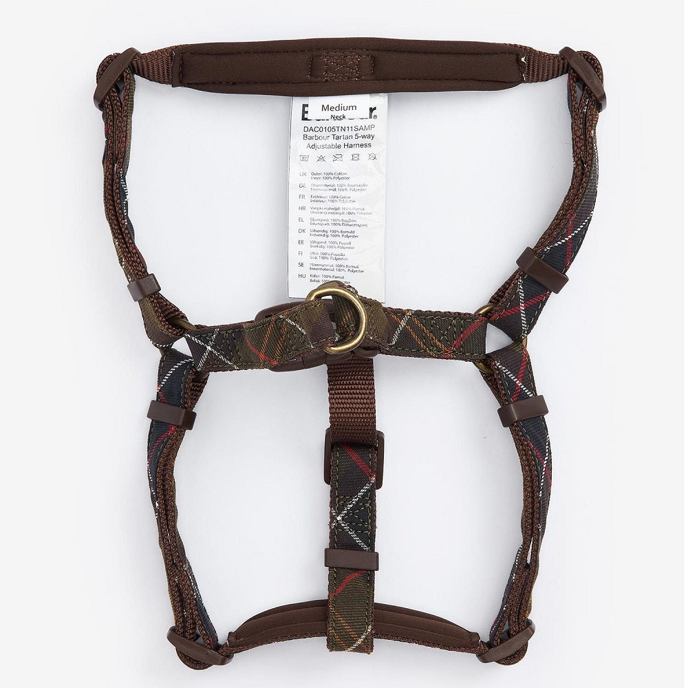 Barbour 5 Way Adjustable Dog Harness Classic Tartan Size M