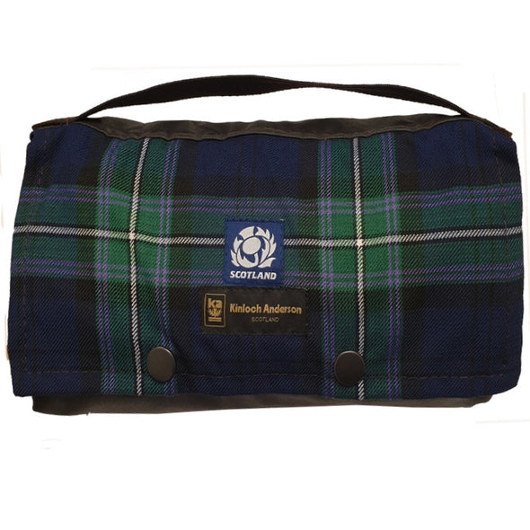 The Kinloch Anderson Picnic Rug in the Scottish Rugby Tartan with wax waterproof Backing