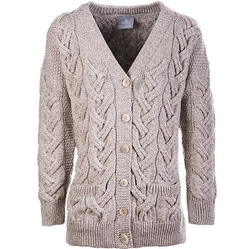 Aran Ladies Super Soft Merino Chunky V Cable Cardigan, Classic Aran M