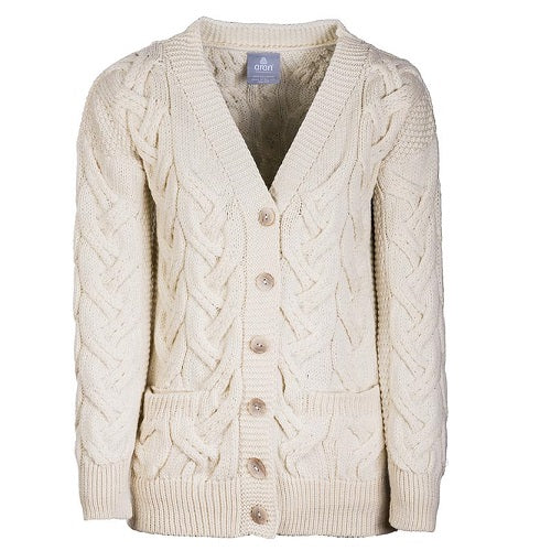 Aran Ladies Super Soft Merino Chunky V Cable Cardigan, Classic Aran XL