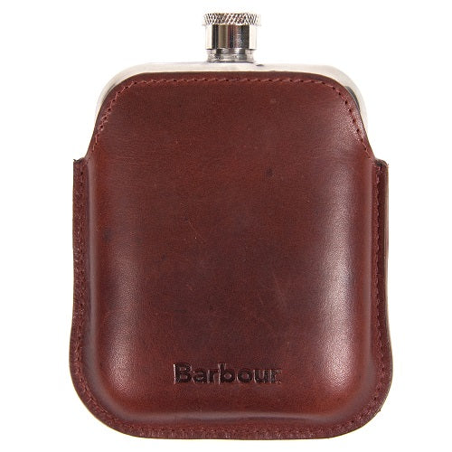 Barbour Wax Leather Hip Flask Dark Brow