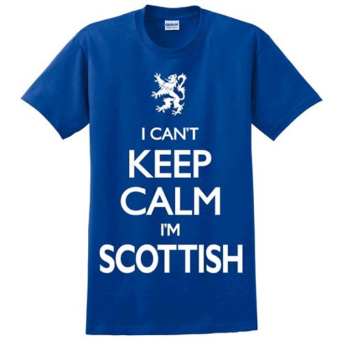Gildan I Can't Keep Calm I'm Scottish Blue w/White T Shirt Large