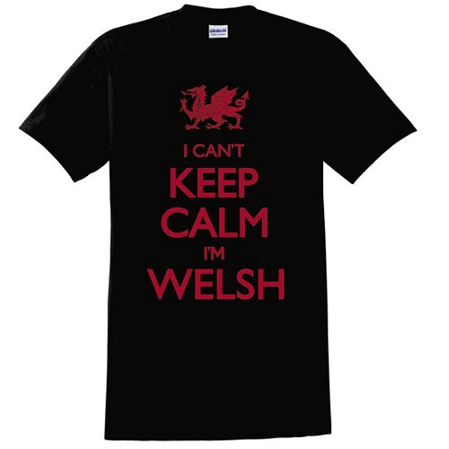 Gildan I Can't Keep Calm I'M Welsh Black w/Red T Shirt Medium