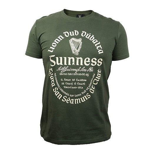 Guinness  Khaki Green Gaelic Lable T-Shirt