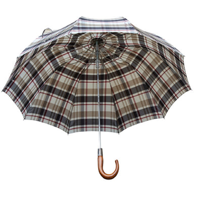 Classic Canes umbrella, folding, wooden crook, check canopy