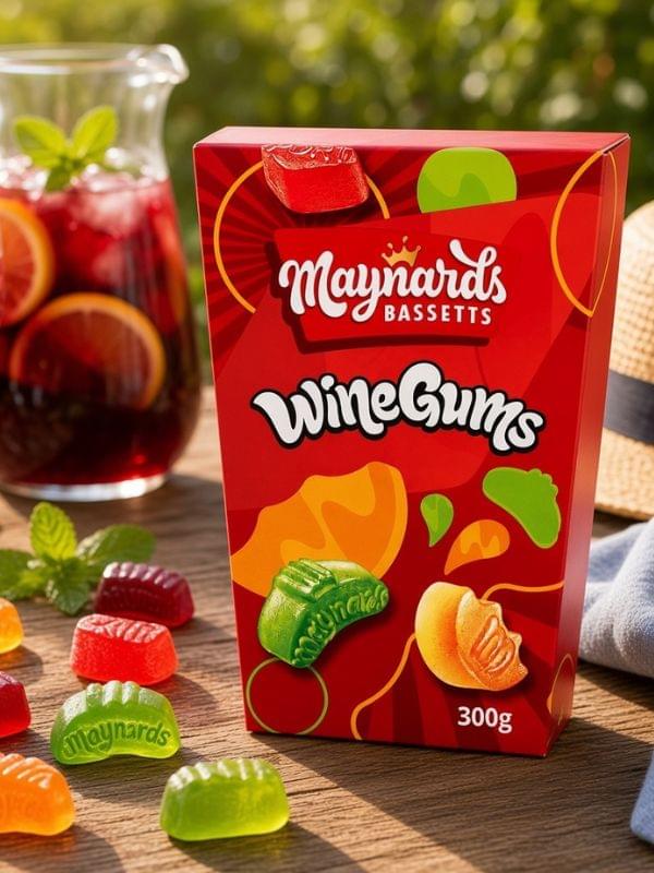 Maynards Bassetts Wine Gums Cartan 300g in premium festive British packaging.