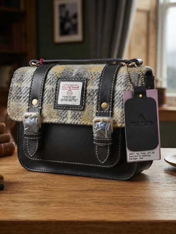 Das Impex Iris Mini Satchel Harris Tweed Ladies Handbags Black