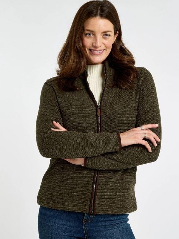 Premium Dubarry olive fleece jacket with soft texture and heritage style.