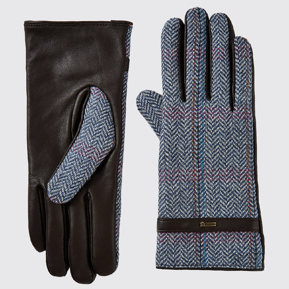 Dubarry Ballycastle Tweed Leather Gloves - Denim Haze Size M