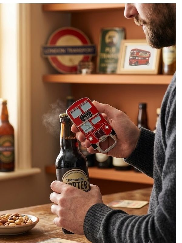 Elgate Red London Bus Bottle Opener Keyring product image with London