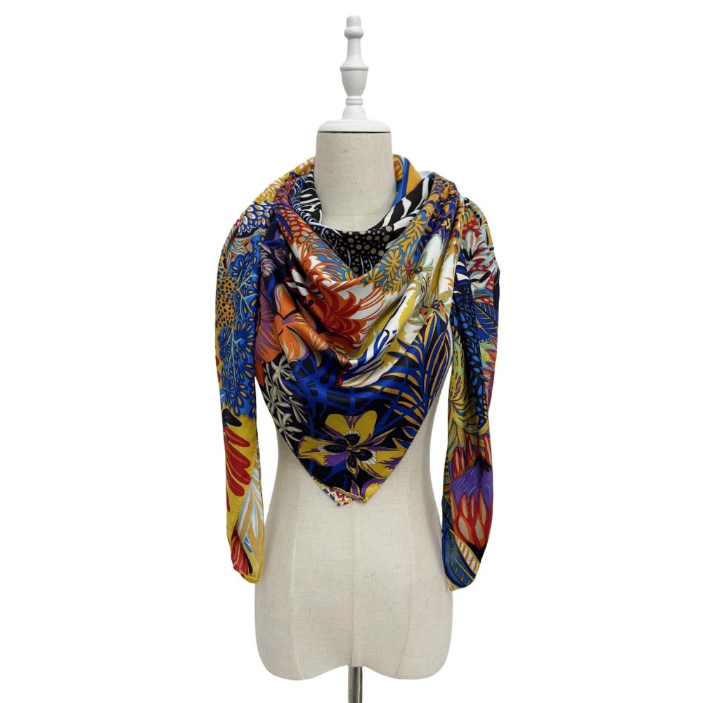 Floral Zebra Print Square Scarf Orange/Blue