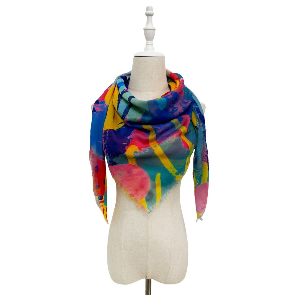 Artistic Loveheart Frayed Square Scarf Multi