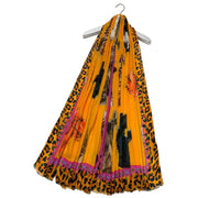 Cats with Graphic Leopard Print Border Frayed Scarf Mustard Scarf product image